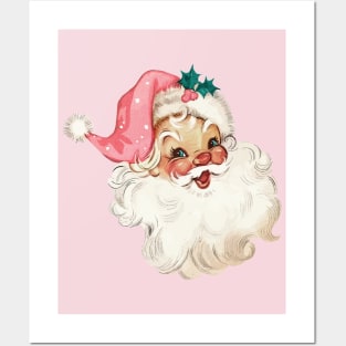 Retro Santa Claus Mid Century Modern Pink Cute Posters and Art